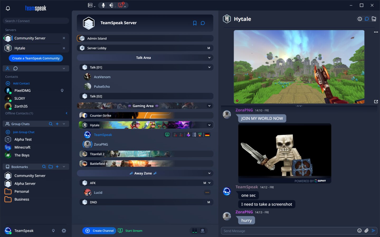 Interface oficial do cliente TeamSpeak 6